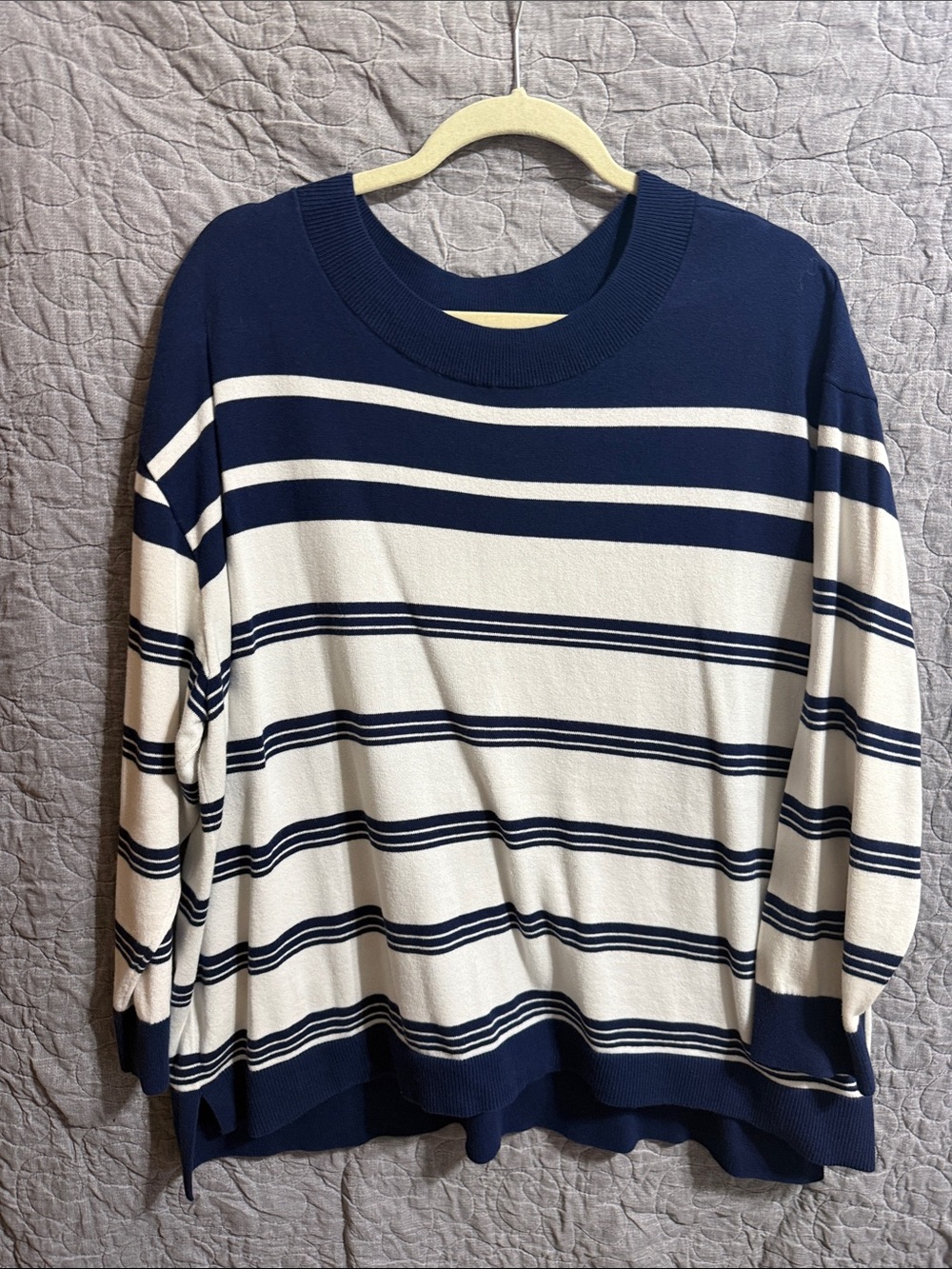 Lands' End Navy & White Striped Sweater
